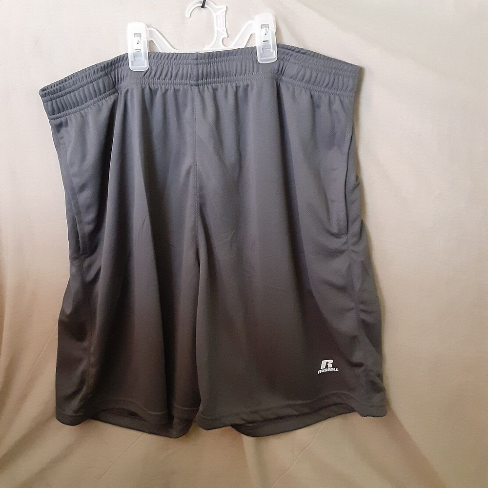 Russell Athletic Mens Active Shorts 1XL Gray/Black Dri-Power 100% Polyester NWT!